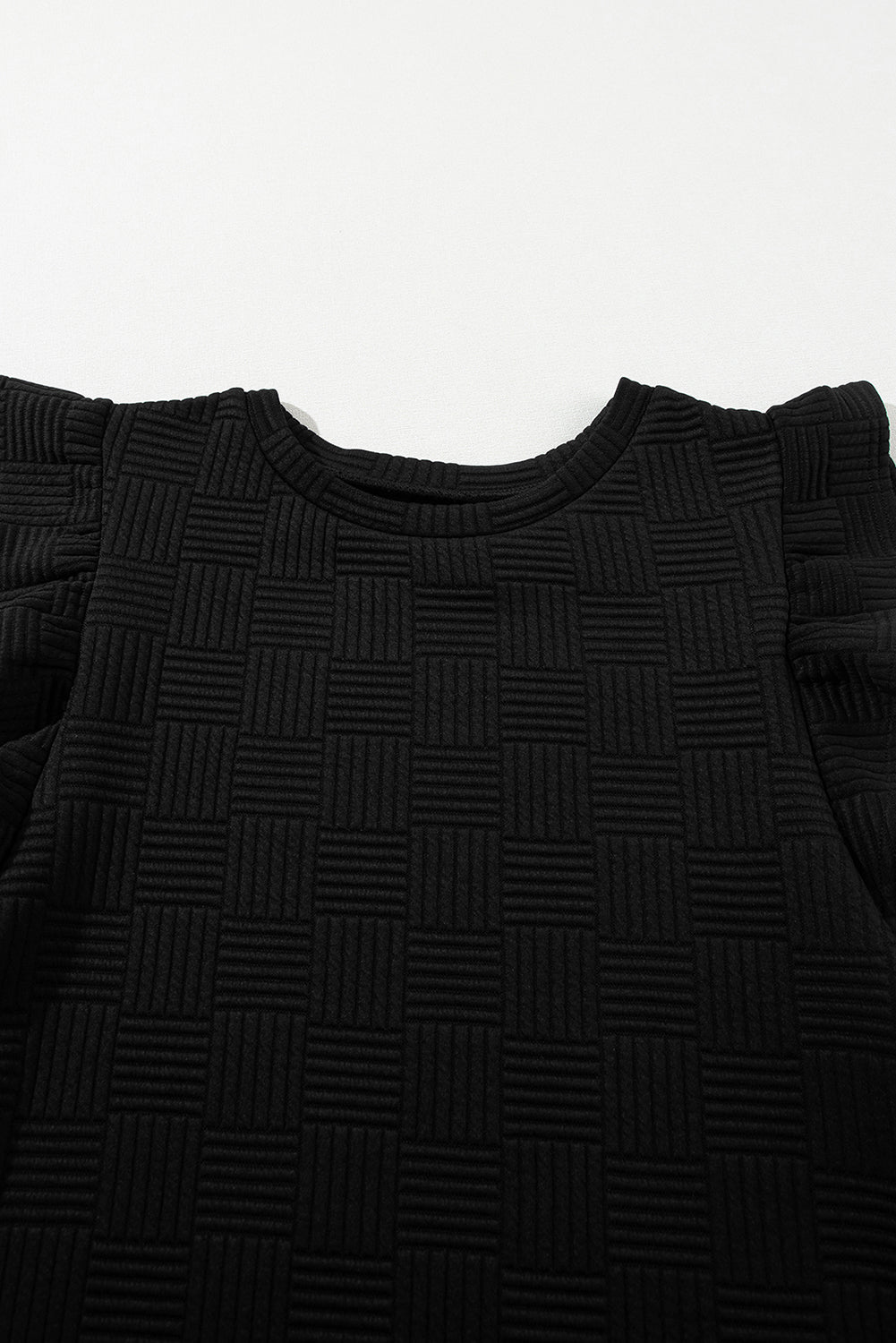 Black Textured Ruffled Sleeve Tee and Drawstring Elastic Waistband Shorts Set Short Sets JT's Designer Fashion