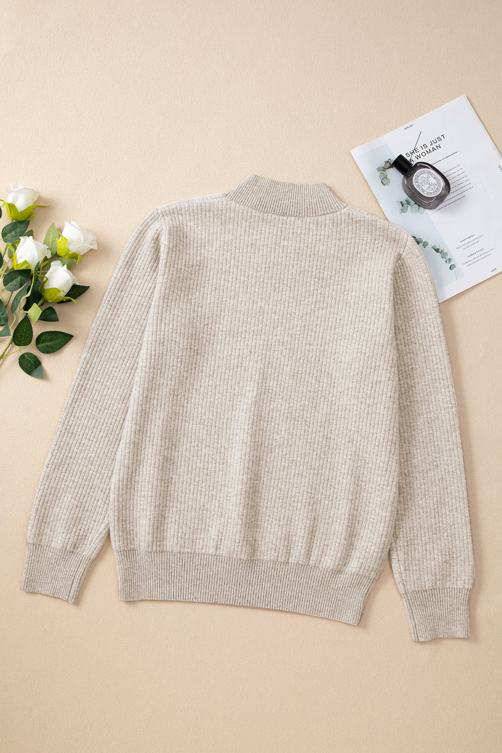Apricot Thermal Lined Ribbed Knit Mock Neck Sweater Sweaters JT's Designer Fashion
