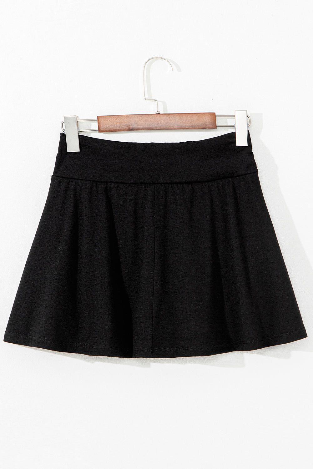 Black Wide Waistband Ruched Skort Casual Shorts JT's Designer Fashion