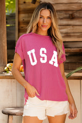 Rose Red Textured USA Graphic T Shirt Graphic Tees JT's Designer Fashion