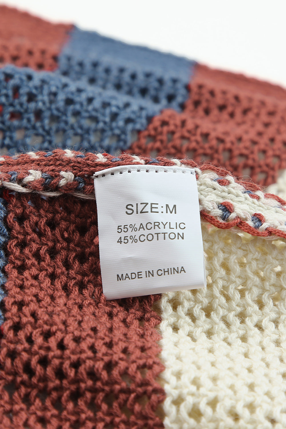 Blue Striped Color Block Hollowed Knit Cardigan Sweaters & Cardigans JT's Designer Fashion