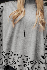 Gray Leopard High Neck Side Slit Oversized Sweater Sweaters JT's Designer Fashion