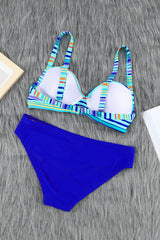 Sky Blue Twisted Bust Striped Bikini Set Bikinis JT's Designer Fashion
