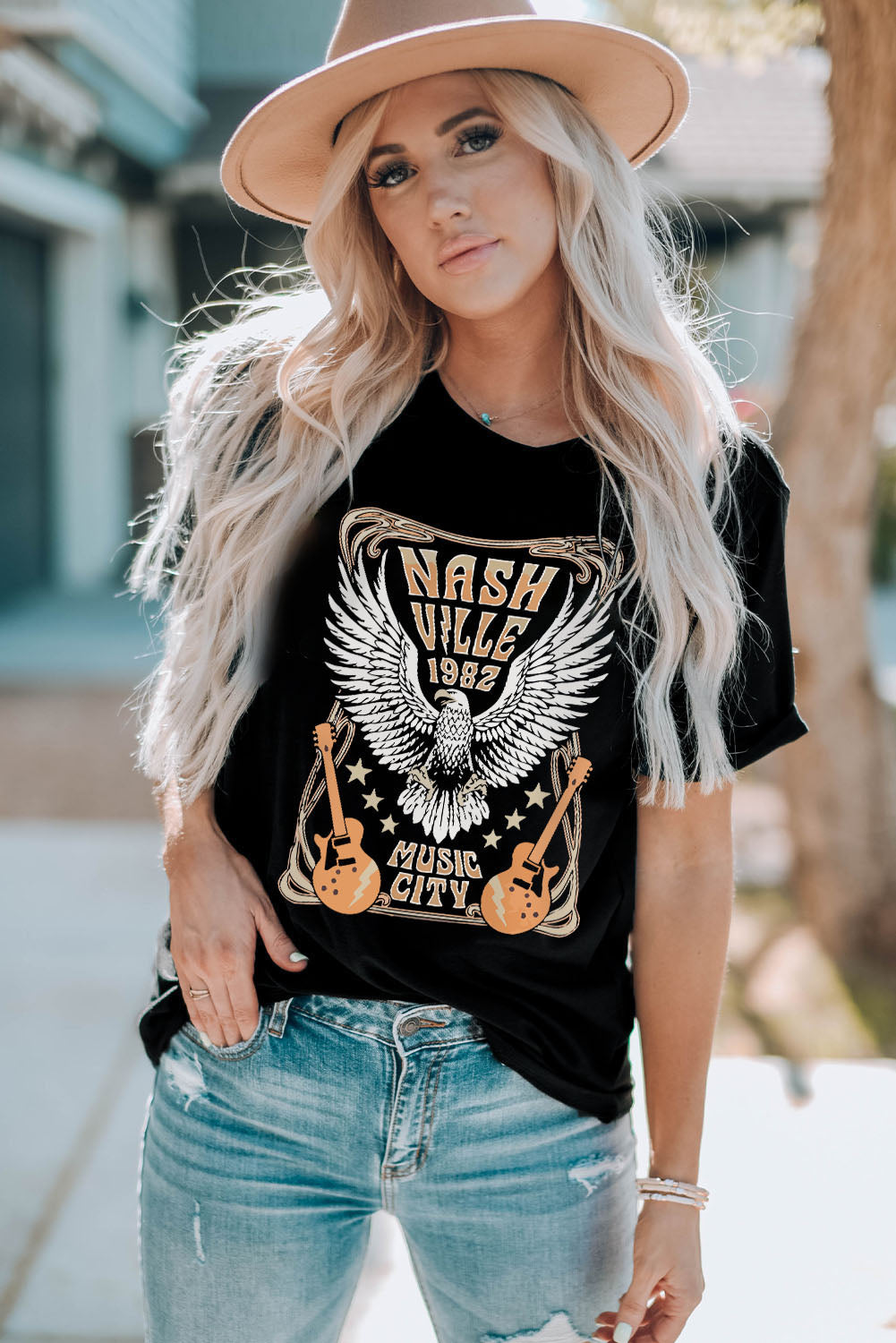 Black Vintage NASHVILLE 1982 Music City Graphic Tee Graphic Tees JT's Designer Fashion
