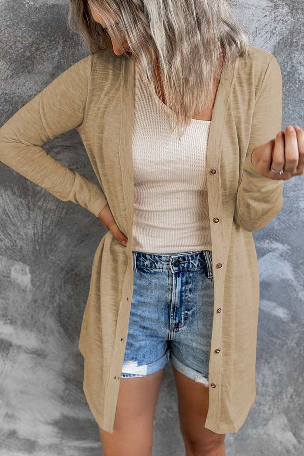 Solid Color Open-Front Buttons Cardigan Sweaters & Cardigans JT's Designer Fashion