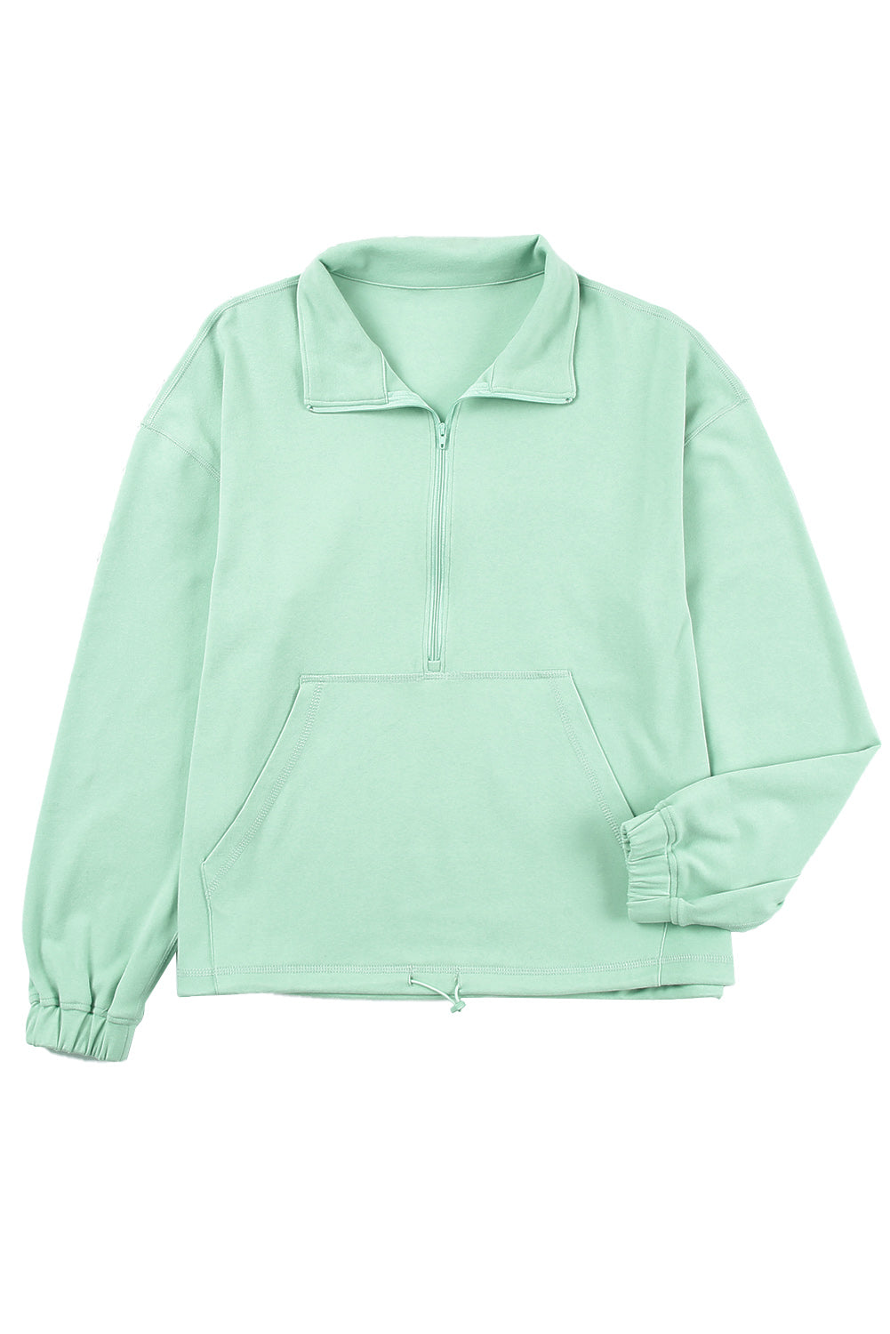 Green Zip Front Pocketed Pullover Sweatshirt Sweatshirts & Hoodies JT's Designer Fashion