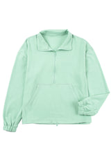 Green Zip Front Pocketed Pullover Sweatshirt Sweatshirts & Hoodies JT's Designer Fashion