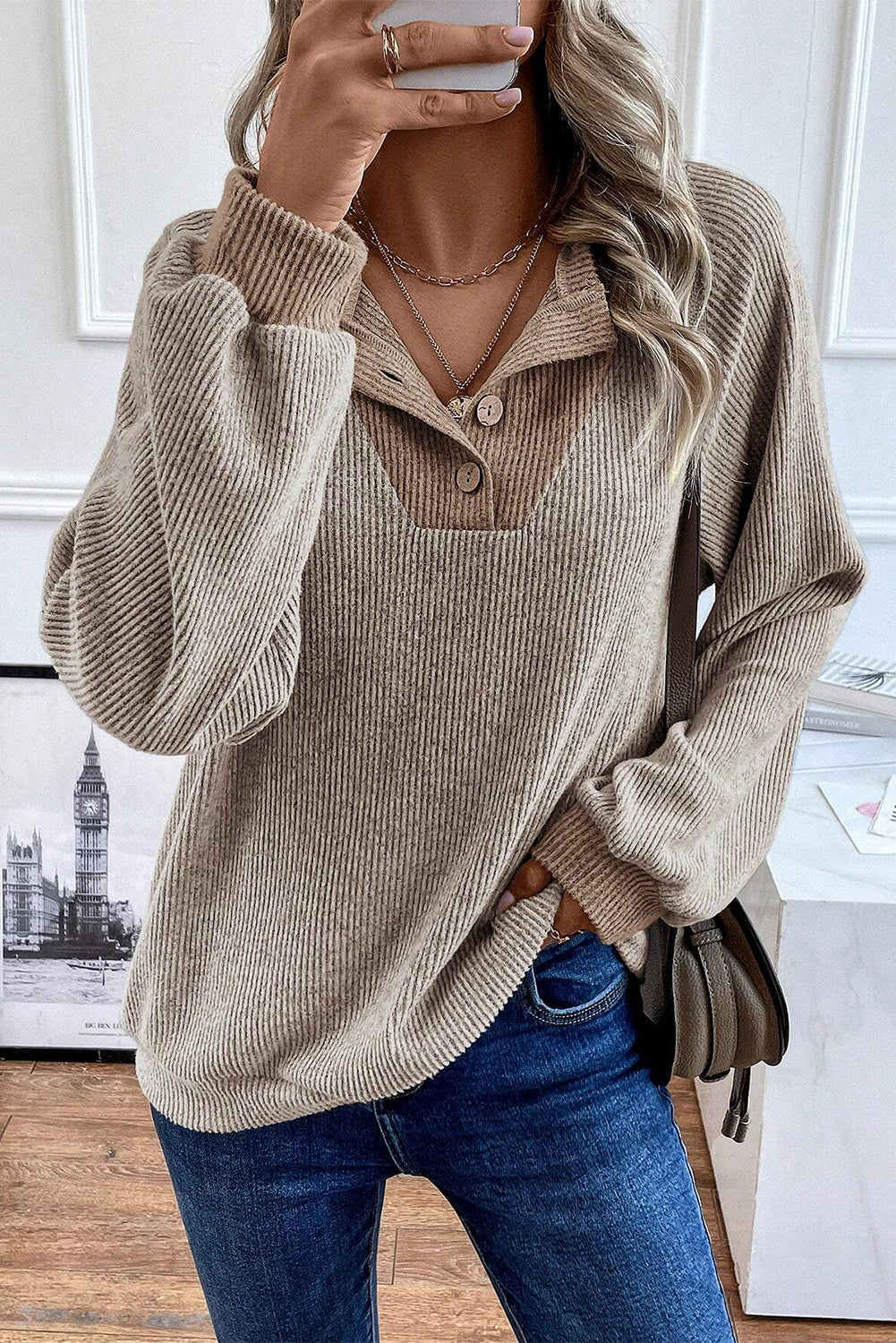 Jet Stream Color Contrast Ribbed Loose Fit Long Sleeve Top Long Sleeve Tops JT's Designer Fashion