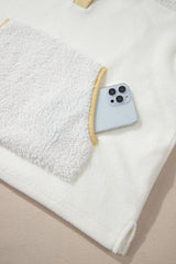 Beige Fleece Colorblock Trim Buttons Collar Sweatshirt with Pocket Sweatshirts & Hoodies JT's Designer Fashion