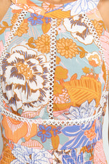 Orange Boho Floral Backless Lace up Sleeveless Maxi Dress Dresses JT's Designer Fashion