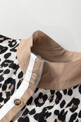Multicolour Button Striped Collar Leopard Print Long Sleeve Flared Dress Mini Dresses JT's Designer Fashion