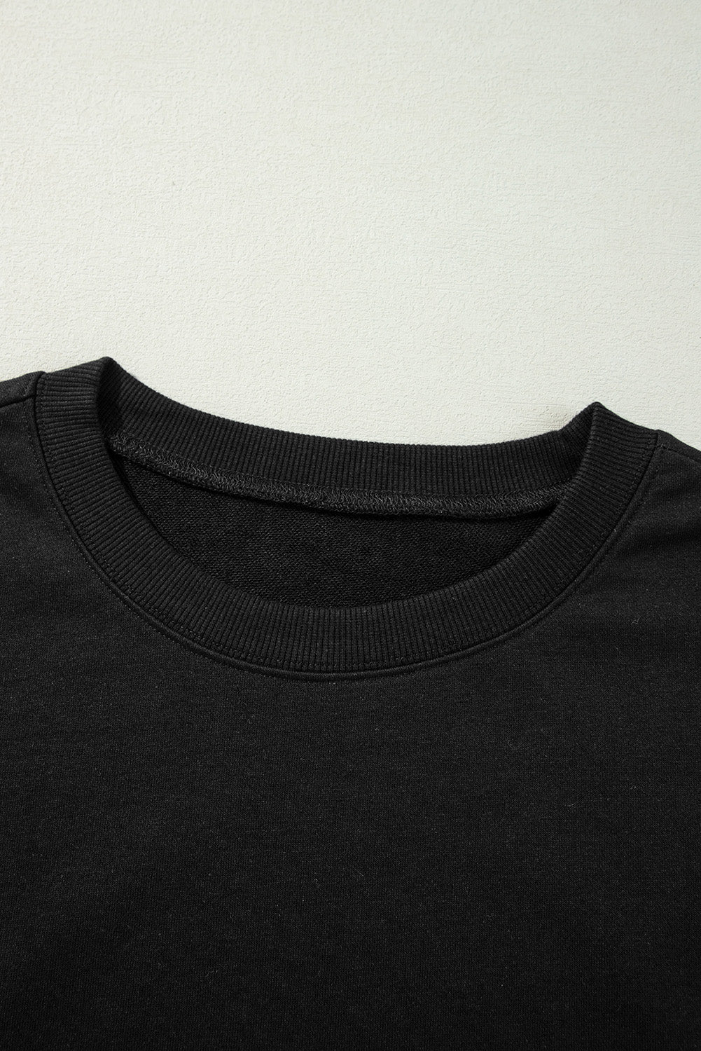 Black Exposed Seam Drop Shoulder Round Neck Sweatshirt with Slits Sweatshirts & Hoodies JT's Designer Fashion