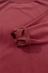 Burgundy Plain Drop Shoulder Crewneck Pullover Sweatshirt Sweatshirts & Hoodies JT's Designer Fashion