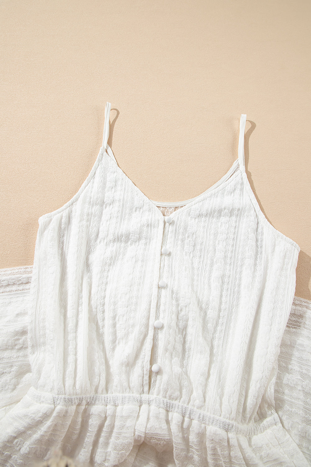 White Lace Spaghetti Strap V Neck Loose Fit Romper Jumpsuits & Rompers JT's Designer Fashion