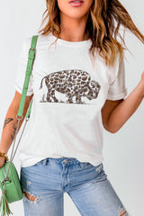 White Leopard Western Buffalo Graphic Tee Graphic Tees JT's Designer Fashion