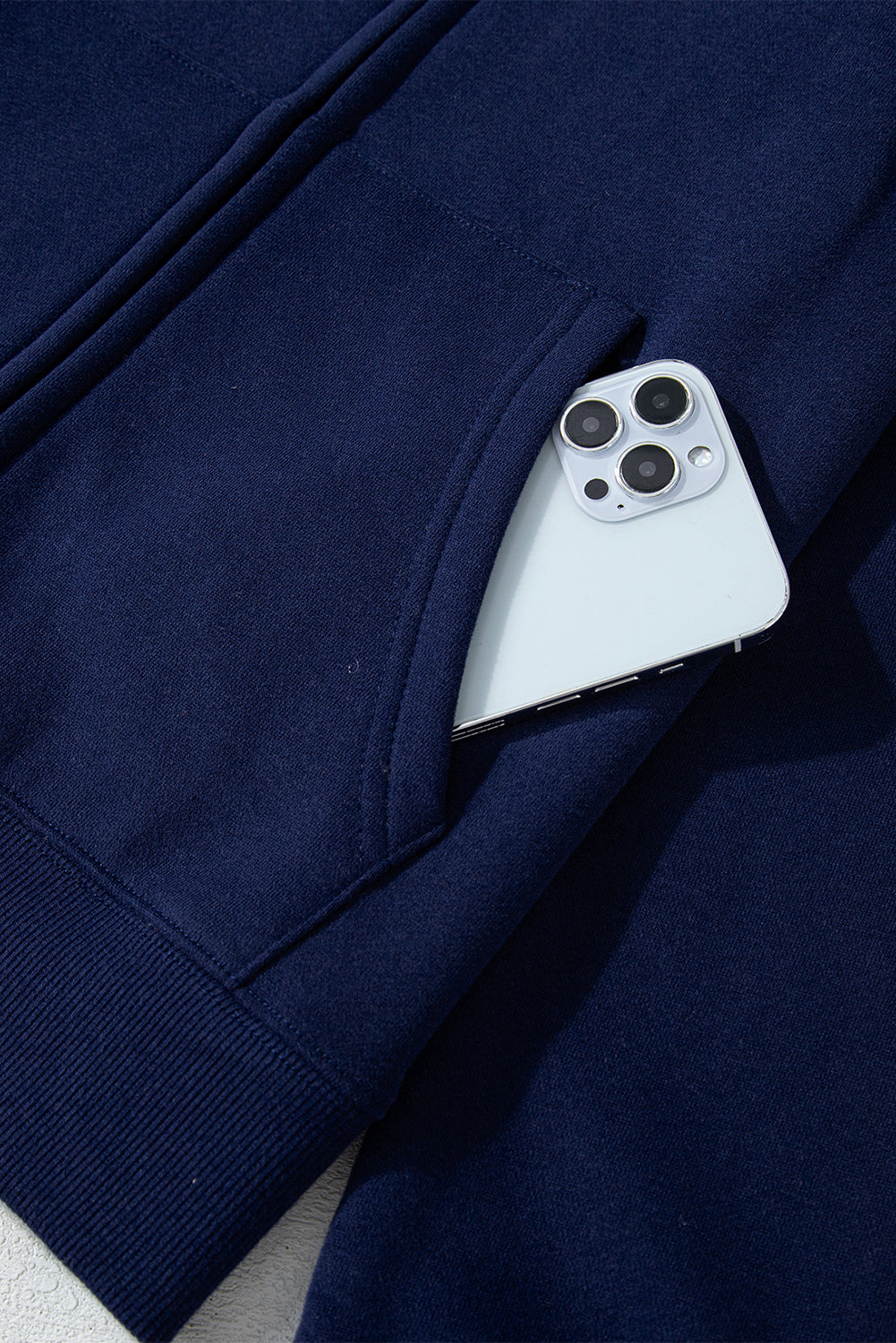Navy Blue Solid Color Fleece Lined Zip up Hoodie Sweatshirts & Hoodies JT's Designer Fashion
