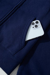 Navy Blue Solid Color Fleece Lined Zip up Hoodie Sweatshirts & Hoodies JT's Designer Fashion