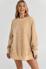 Khaki Drop Shoulder Ribbed Trim Oversized Sweatshirt Sweatshirts & Hoodies JT's Designer Fashion