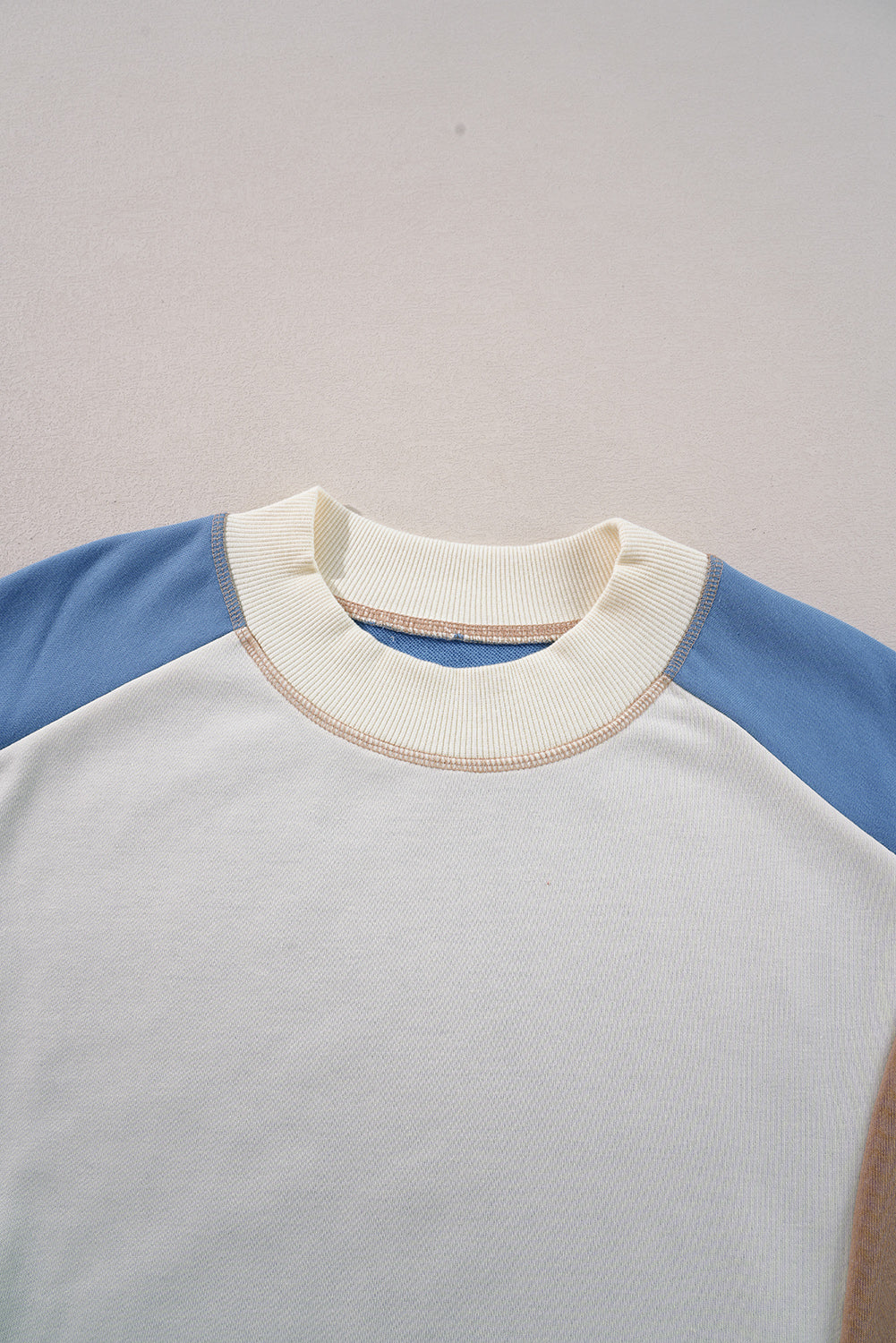 Sky Blue Ribbed Detail Color Block Sleeve Baggy Sweatshirt Sweatshirts & Hoodies JT's Designer Fashion