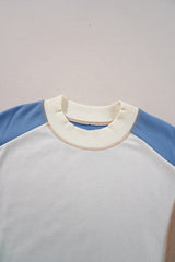 Sky Blue Ribbed Detail Color Block Sleeve Baggy Sweatshirt Sweatshirts & Hoodies JT's Designer Fashion