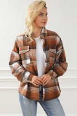Brown Plaid Flap Pockets Shacket Plaid Shackets JT's Designer Fashion