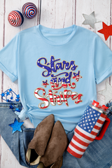 Light Blue Stars and Stripes Graphic July 4th Patriotic Tee Graphic Tees JT's Designer Fashion