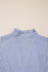 Blue Stripe Sleeveless Notched V Neck Contrast Ric Rac Mini Dress Mini Dresses JT's Designer Fashion