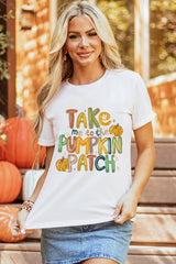 White Take Me To The Pumpkin Patch Cotton Blend T Shirt Graphic Tees JT's Designer Fashion