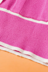 Bright Pink Color Contrast Side Pockets Button V Neck Cardigan Cardigans JT's Designer Fashion