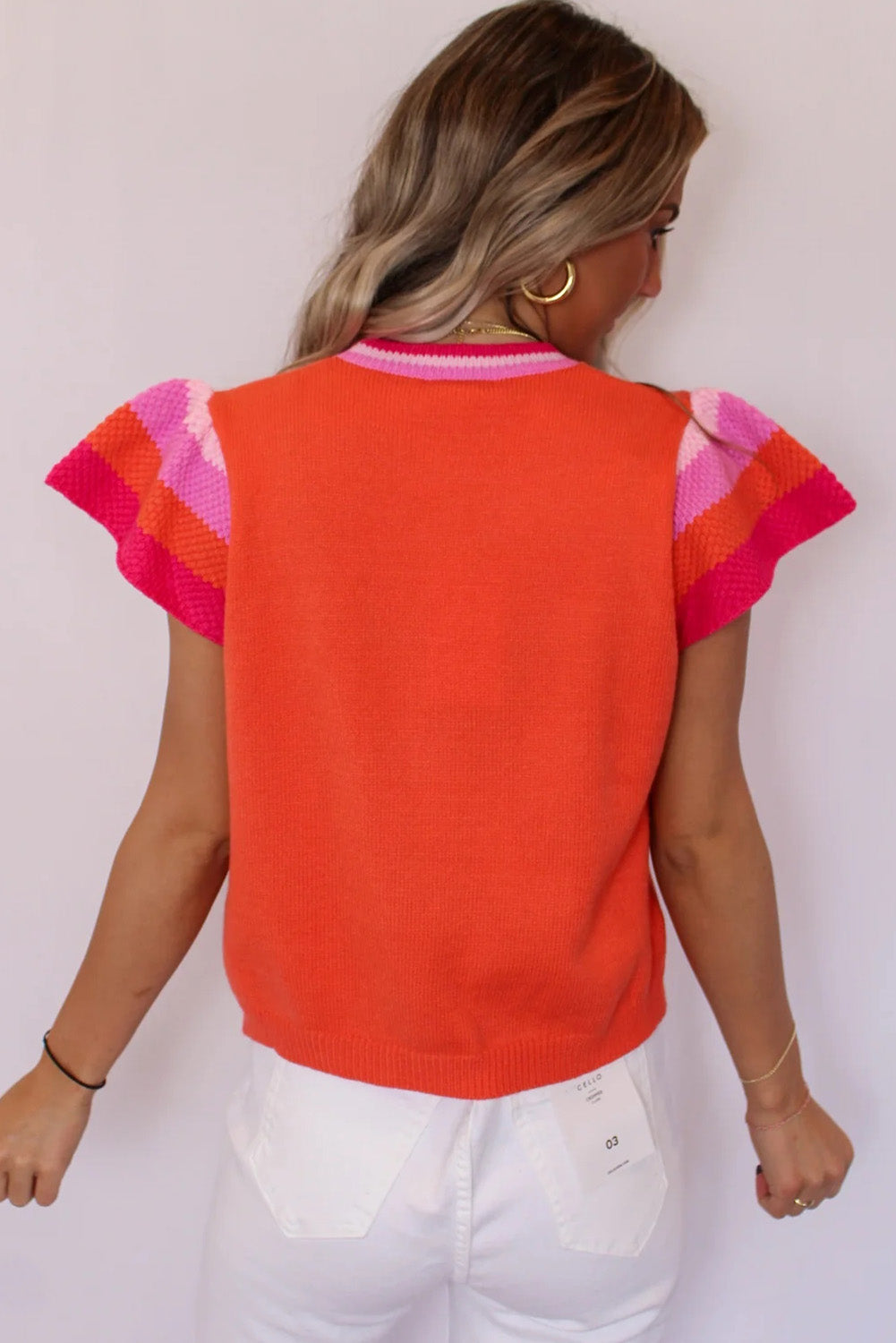 Carrot Knitted Contrast Sleeve Round Neck Tee Sweaters & Cardigans JT's Designer Fashion