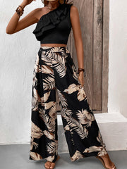 Ruffled Sleeveless Top and Printed Pants Set Pant Sets JT's Designer Fashion