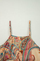 Red Paisley Printed Spaghetti Straps Elegant Wide Leg Jumpsuit Jumpsuits & Rompers JT's Designer Fashion