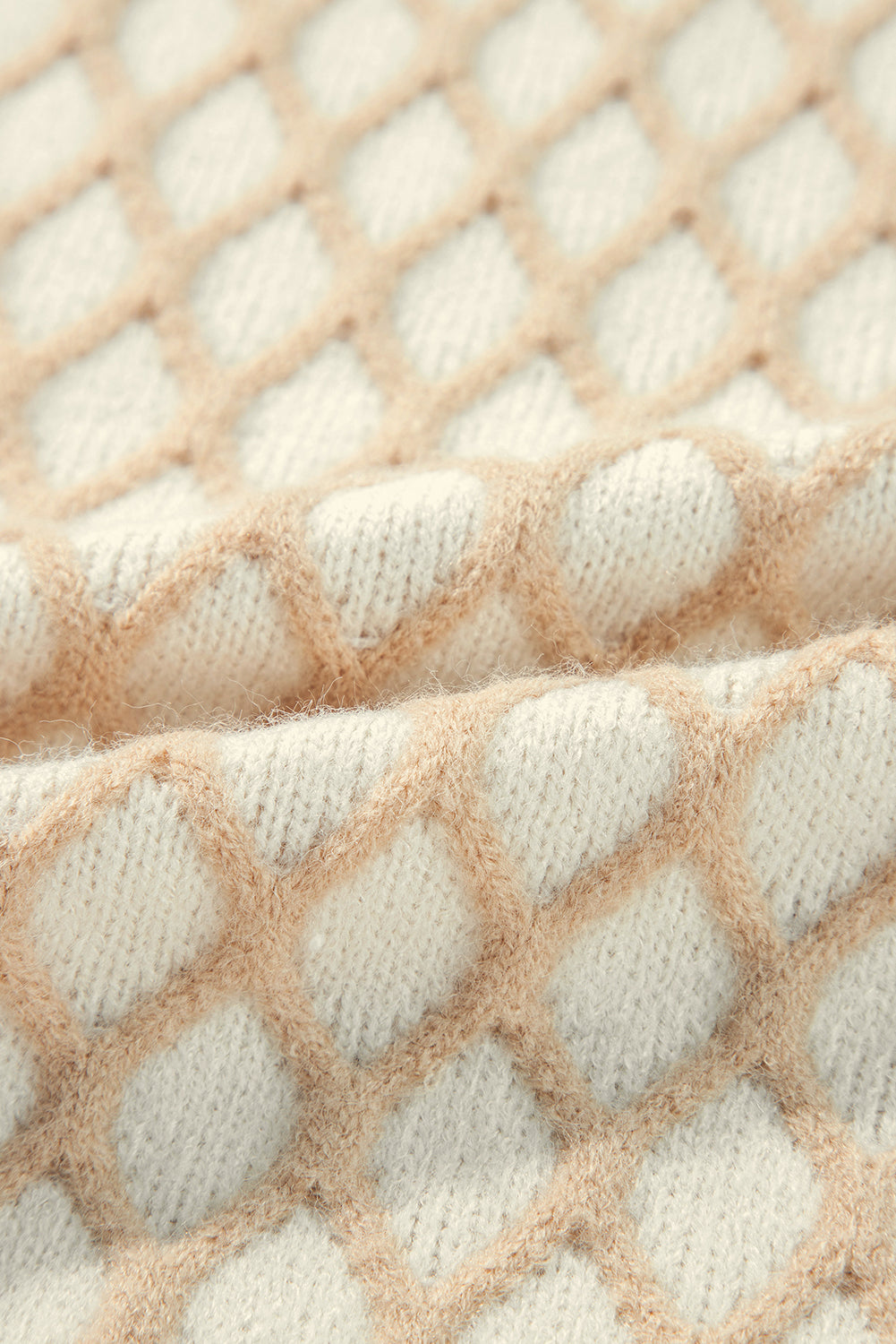 Oatmeal Diamond Knit Drop Shoulder Loose Sweater Sweaters JT's Designer Fashion