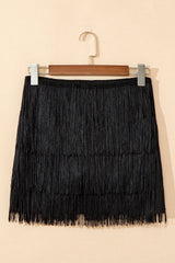 Black Tiered Fringe Trimmed Mini Skirt Skirts & Petticoat JT's Designer Fashion