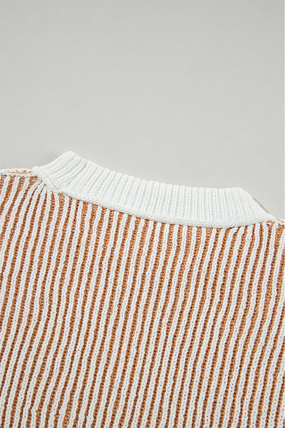 Chestnut Striped Textured Knit Contrast Edge Loose Sweater Sweaters JT's Designer Fashion
