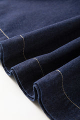 Dirty blue Zipped up Bodice Collared Short Puff Sleeve Denim Dress Mini Dresses JT's Designer Fashion