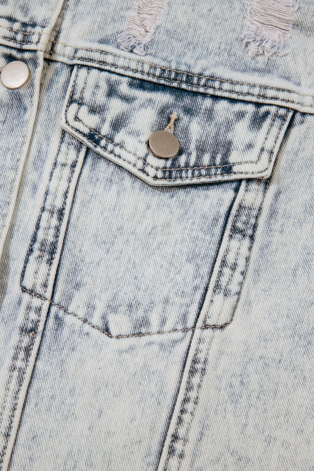 Beau Blue Light Wash Buttoned Chest Pocket Puff Sleeve Denim Jacket Denim Jackets JT's Designer Fashion