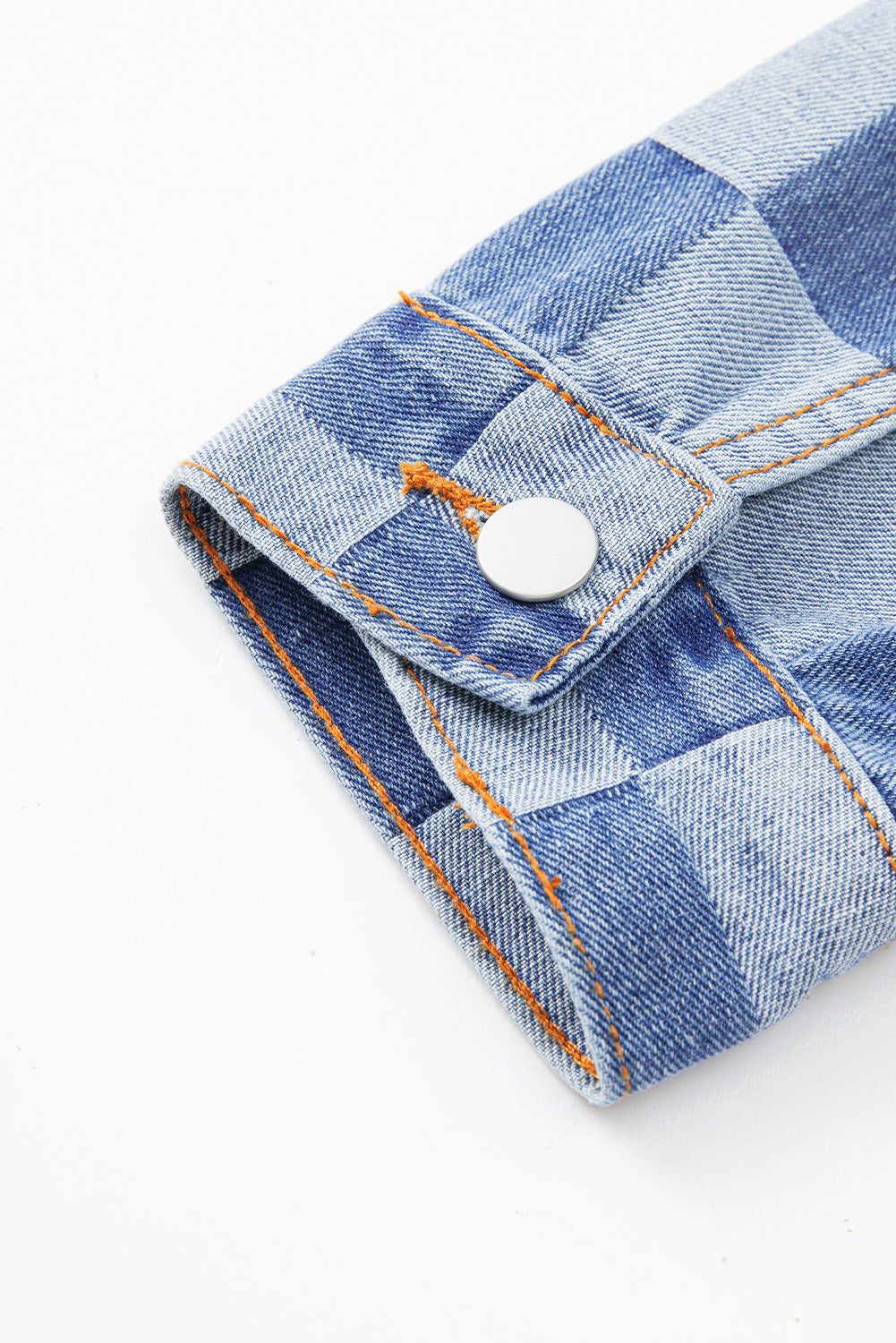 Light Blue Checkered Patchwork Button up Denim Jacket Denim Jackets JT's Designer Fashion