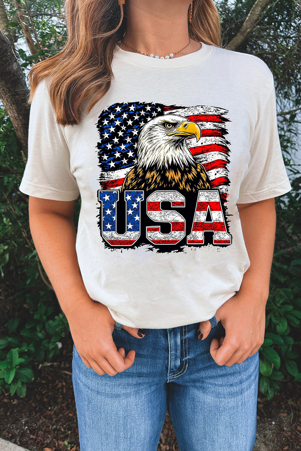 White USA Flag Eagle Graphic 4th July T Shirt Graphic Tees JT's Designer Fashion