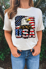 White USA Flag Eagle Graphic 4th July T Shirt Graphic Tees JT's Designer Fashion