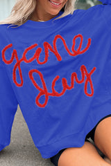 Dark Blue Tinsel Game Day Drop Shoulder Graphic Sweatshirt Sweatshirts & Hoodies JT's Designer Fashion