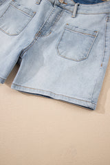 Beau Blue Light Wash High Rise Denim Shorts Denim Shorts JT's Designer Fashion