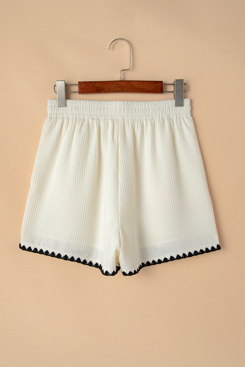White Waffle Texture Contrast Ricrac Hemline Casual Shorts Casual Shorts JT's Designer Fashion