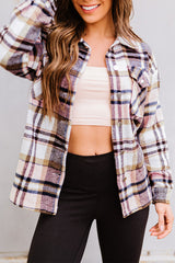 Pink Geometric Plaid Print Pocketed Shacket Pink 100%Polyester Plaid Shackets JT's Designer Fashion