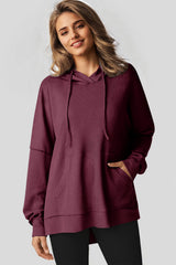 Red Dahlia Waffle Knit Fleece Lined High Low Oversized Hoodie Sweatshirts & Hoodies JT's Designer Fashion