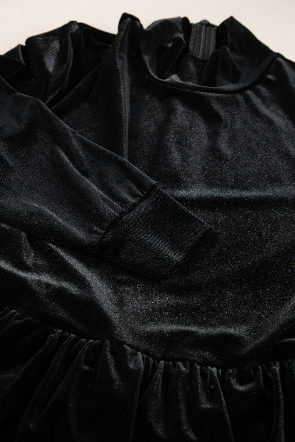 Black Velvet High Neck Tiered Ruffle Mini Dress Mini Dresses JT's Designer Fashion