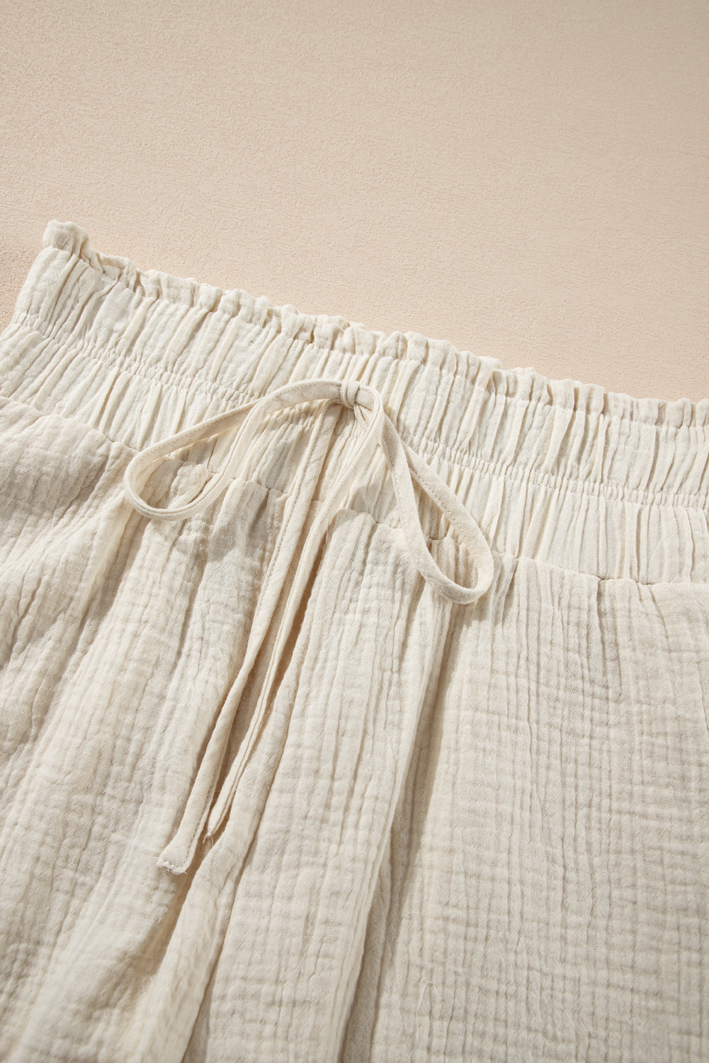 Apricot Textured Frilled Knotted High Waist Lace Hem Shorts Casual Shorts JT's Designer Fashion