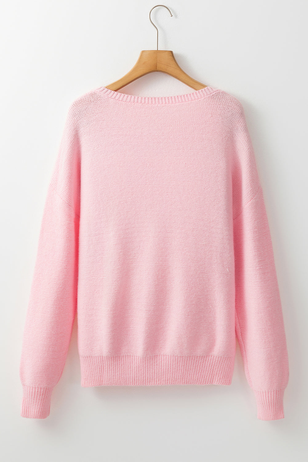 Pink Knitted Flower Pattern Ribbed Edge Sweater Sweaters JT's Designer Fashion