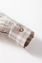 Khaki Checkered Print Loose Fit Buttoned Hooded Shacket Plaid Shackets JT's Designer Fashion