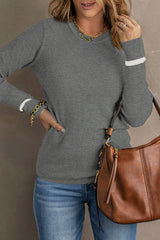 Medium Grey Ribbed Trim Crew Neck Long Sleeve Sweater Sweaters & Cardigans JT's Designer Fashion